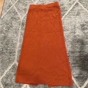 Rust Orange Ribbed Knit Midi Sweater Skirt